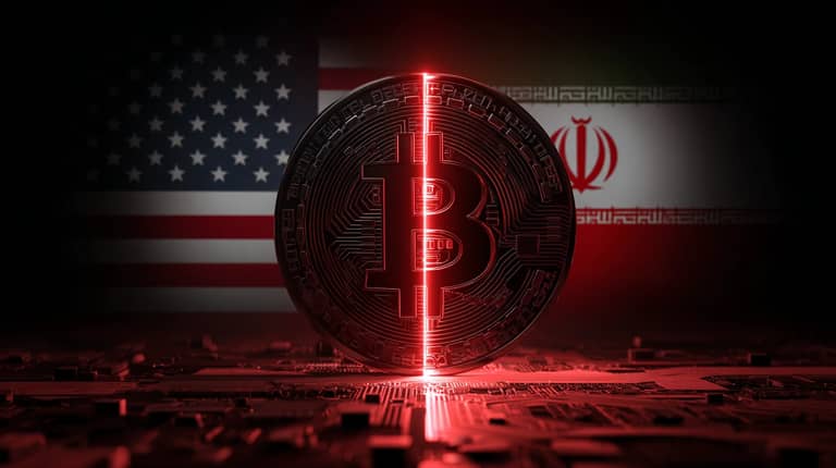 bitcoin btc usa iran vlajky propad cena Midjourney nahledovy obrazek