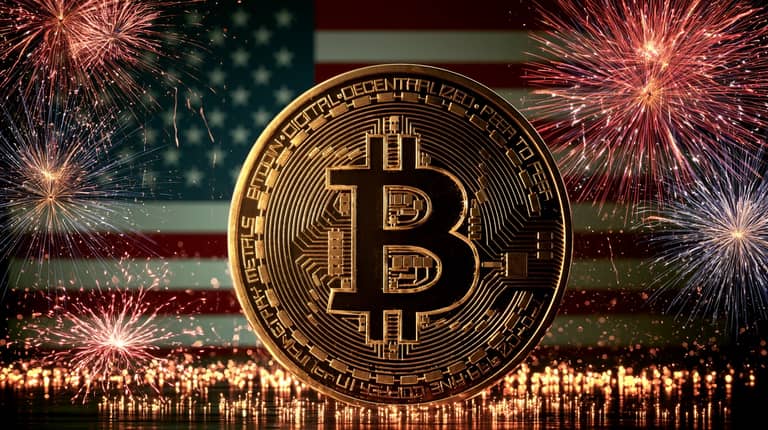 bitcoin btc usa vlajka oslava regulace Midjourney nahledovy obrazek