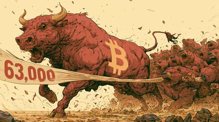 btc bitcoin bull bear market 63000 korekce Midjourney nahledovy obrazek