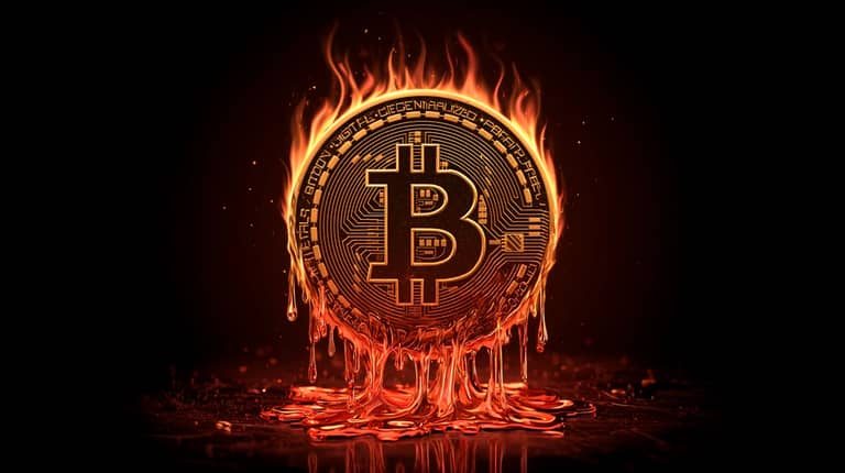 btc bitcoin flames burn red finish pressure usa midjourney nahledovy obrazek