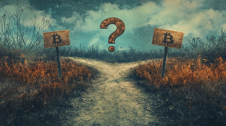 bitcoin btc rozcesti logo cesta otaznik midjourney
