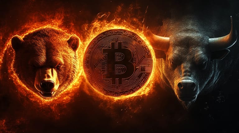 bitcoin btc logo opce medvědi býci midjourney