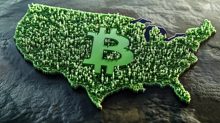 bitcoin btc usa logo mapa zelena midjourney