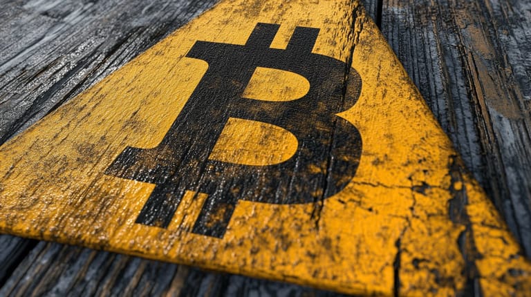 bitcoin btc logo varovani signal midjourney