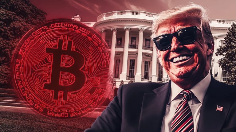 bitcoin btc usa donald trump pokles bily dum washington midjourney