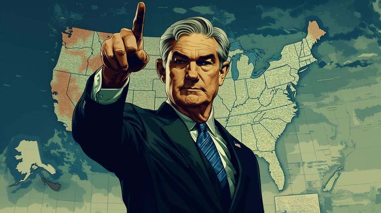 Fed Jerome Powell USA recese varování midjourney