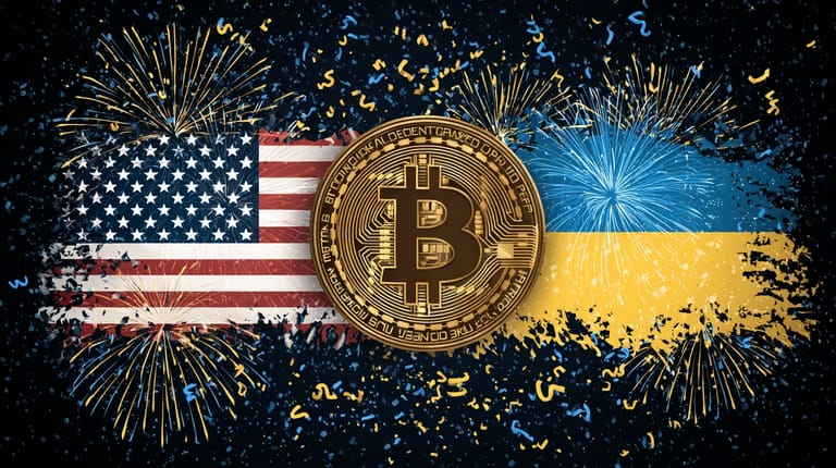 bitcoin btc USA Ukrajina vlajky výhra dohoda růst midjourney