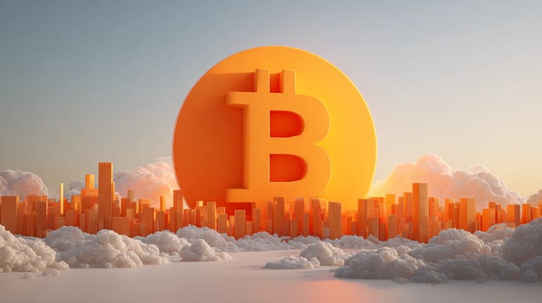bitcoin btc oranžová obloha nebe oblaka Midjourney
