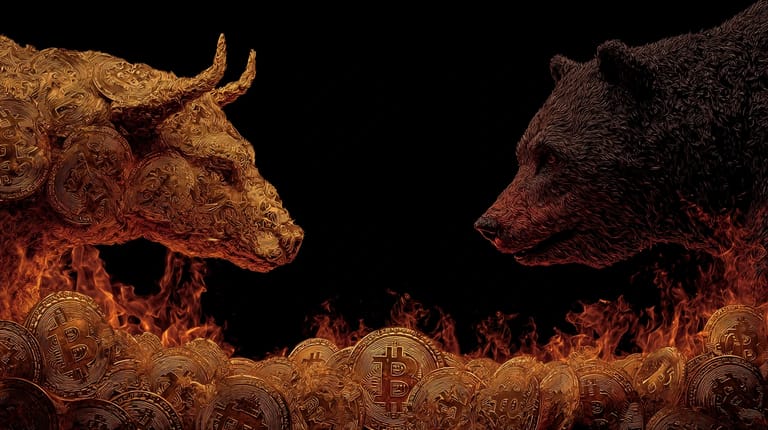 bitcoin btc opce expirace medvěd býk oheň Midjourney