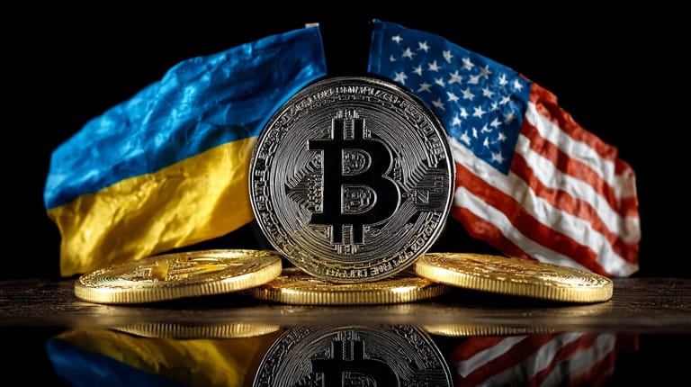 bitcoin btc USA Ukrajina vlajka Midjourney