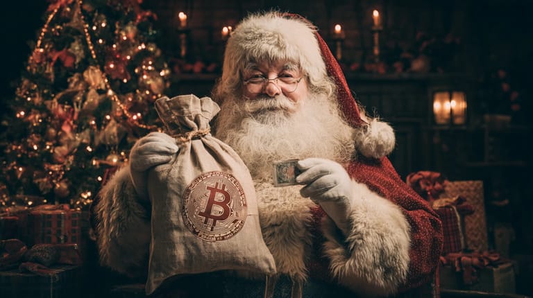 Bitcoin btc santa claus rallye stromeček vánoce Midjourney