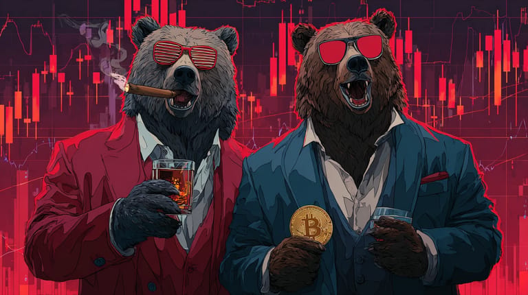 bitcoin btc medvedi graf pokles oslava bear Midjourney nahledovy obrazek