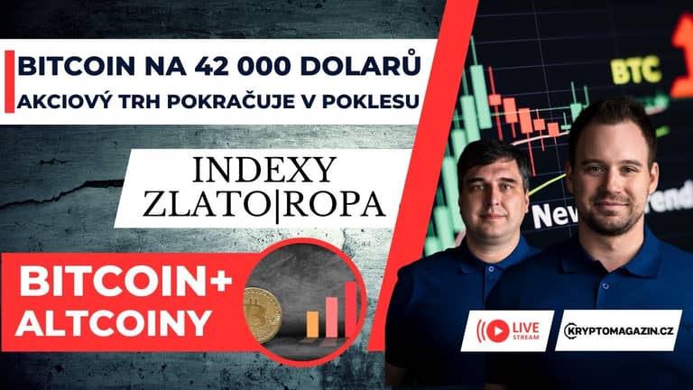 🔴Bitcoin na 42 000 dolarů | Akciový trh pokračuje v poklesu