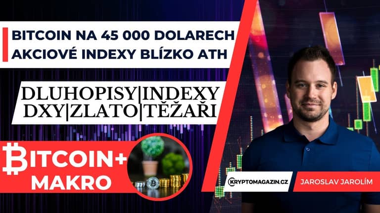 Analýza📈: Bitcoin na 45 000 dolarech | Akciové indexy u ATH | Zlato klesá