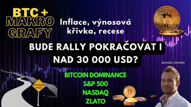 16.04.23 Video analýza➡️: Bitcoin + makro grafy – Rally i nad 30 000 USD? Inflace, výnosová křivka a recese