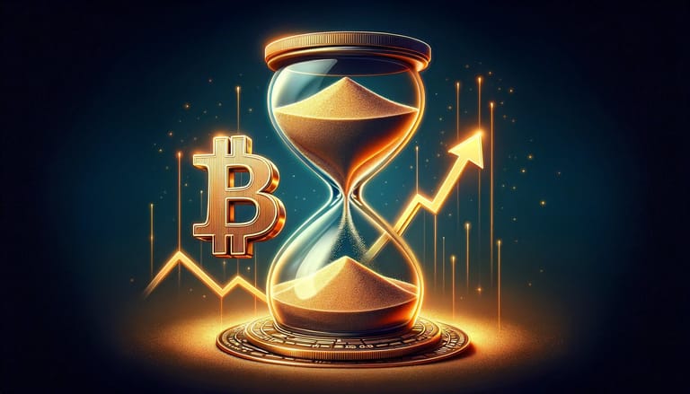 Bitcoin s rostoucím grafem a přesýpacími hodinami