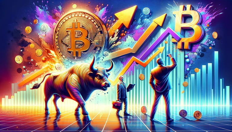 Bitcoin graf s býkem a investorem
