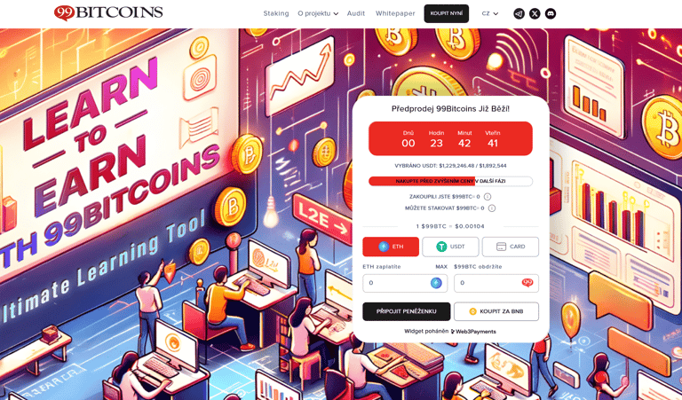 Nový Learn-to-earn projekt 99Bitcoins pokořil ve svém  předprodeji milník  2 miliony dolarů – Vyplatí se do této kryptoměny investovat?