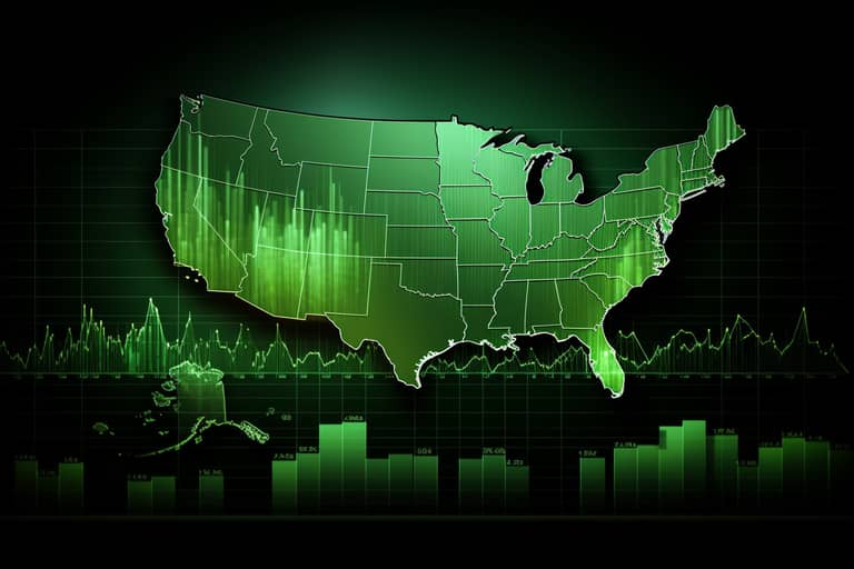 usa mapa zelená růst fed sazba trh práce nezaměstnanost