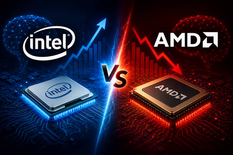 Intel vs. AMD akcie AI technologie porovnání