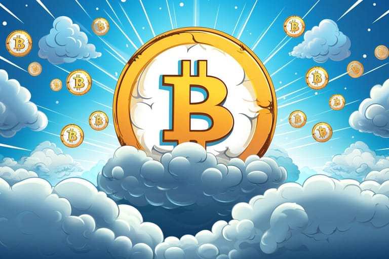 bitcoin logo neutrální mrak cloud obloha modrá etf