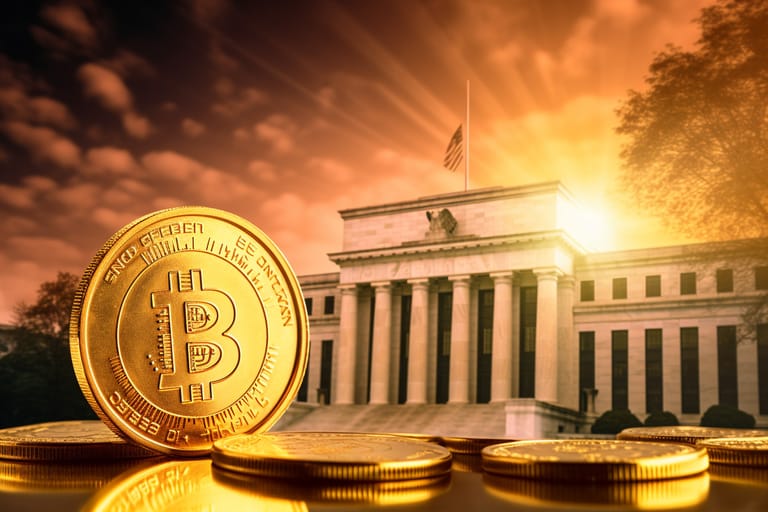 bitcoin fed budova inflace pokles změna usa usd akcie