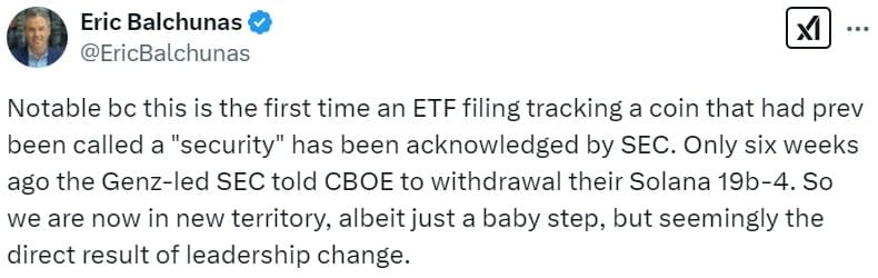 Hlavní analytik ETF agentury Bloomberg vysvětluje, proč je uznání SOL ze strany SEC důležité - Zdroj: Eric Balchunas