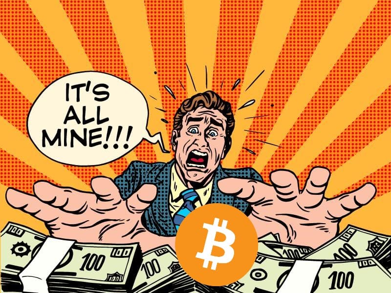 Bitcoin, kreslený, peníze, wright, its all mine