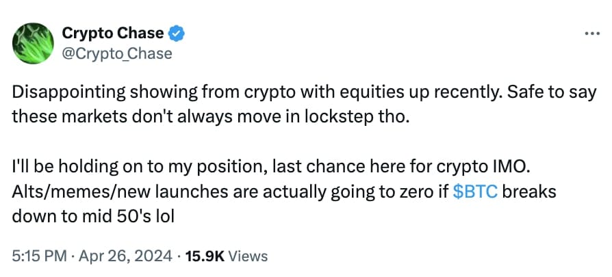Příspěvek uživatele Crypto Chase. 