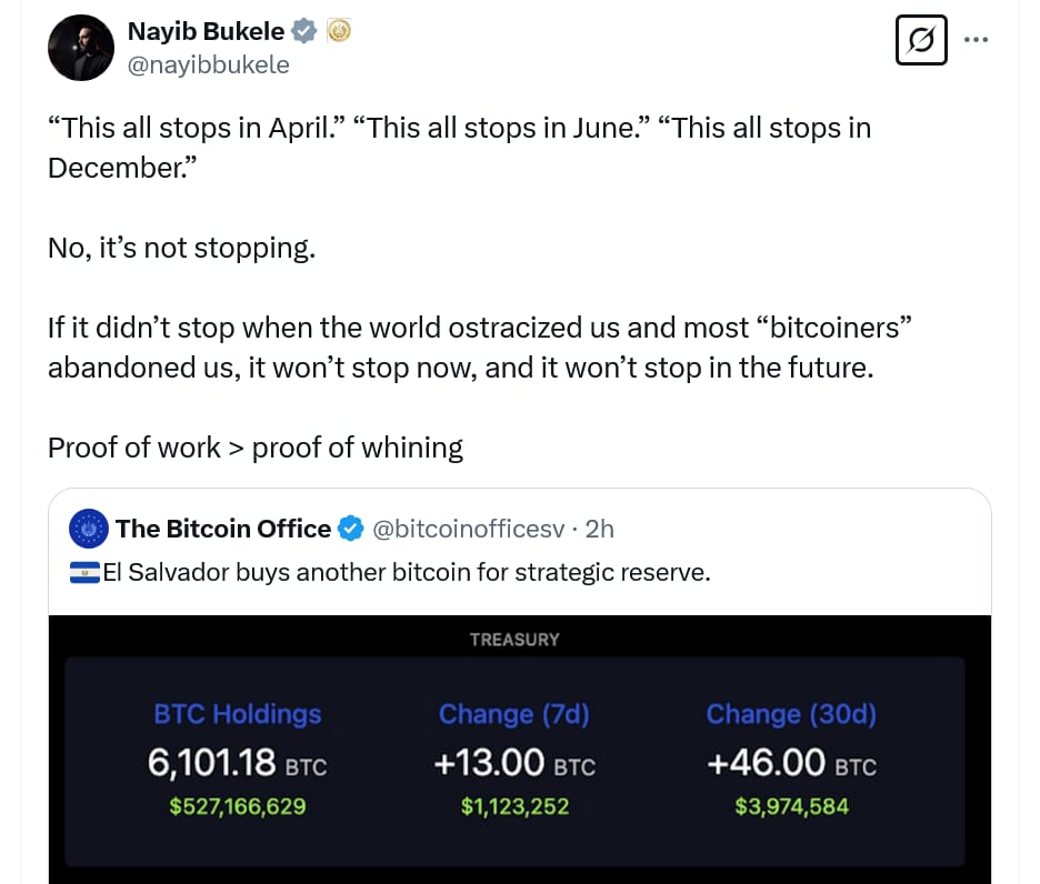 Prezident El Salvadoru Nayib Bukele nakupuje  další Bitcoiny