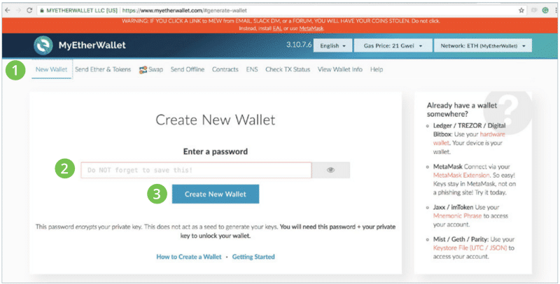 Vytvoření peněženky MyEtherWallet