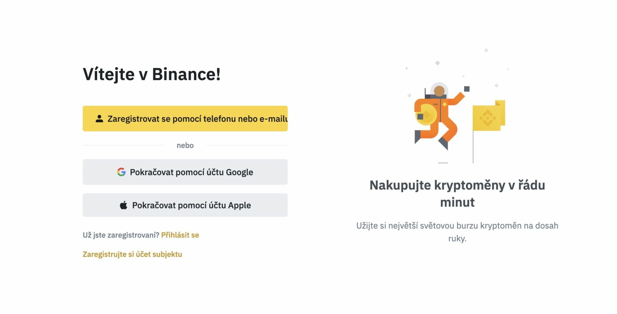 vytvoreni uctu binance