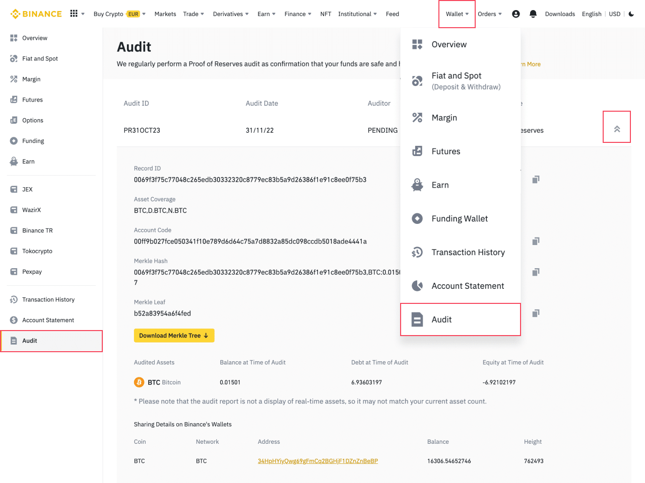 Kde najít výsledek PoR na Binance.