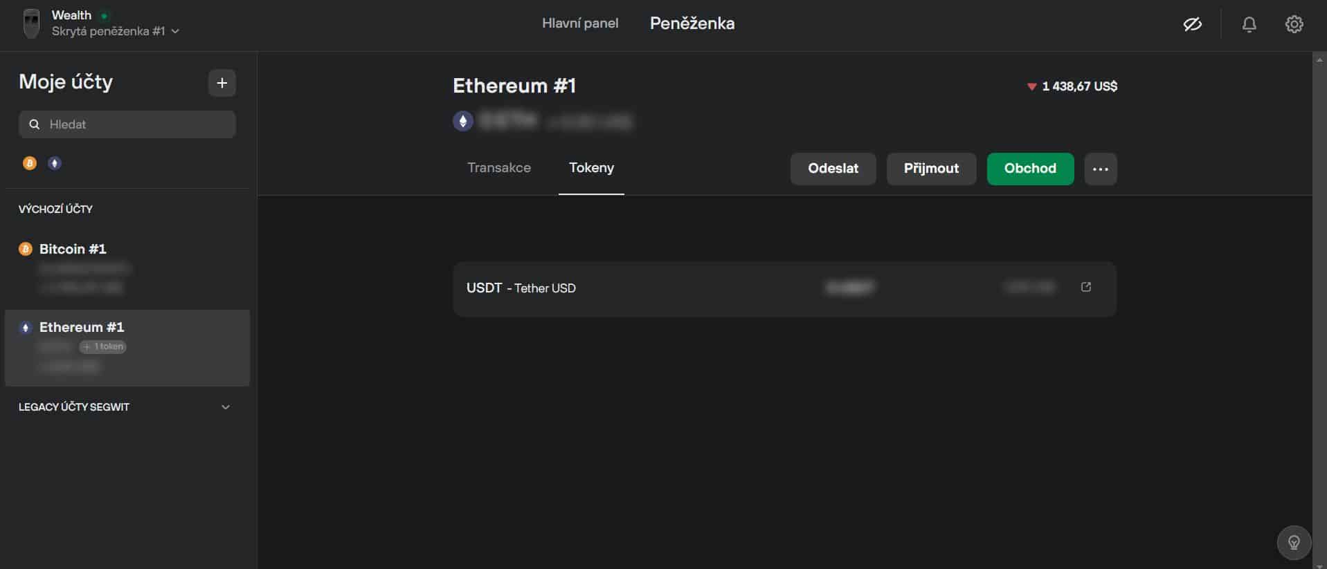 Ethereum účet v Trezor Suite