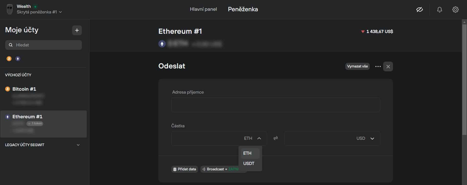 Odesílání ERC-20 tokenů