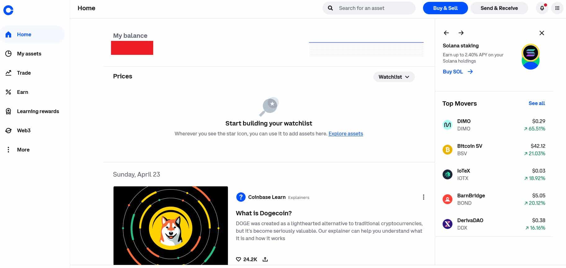 Webová platforma Coinbase