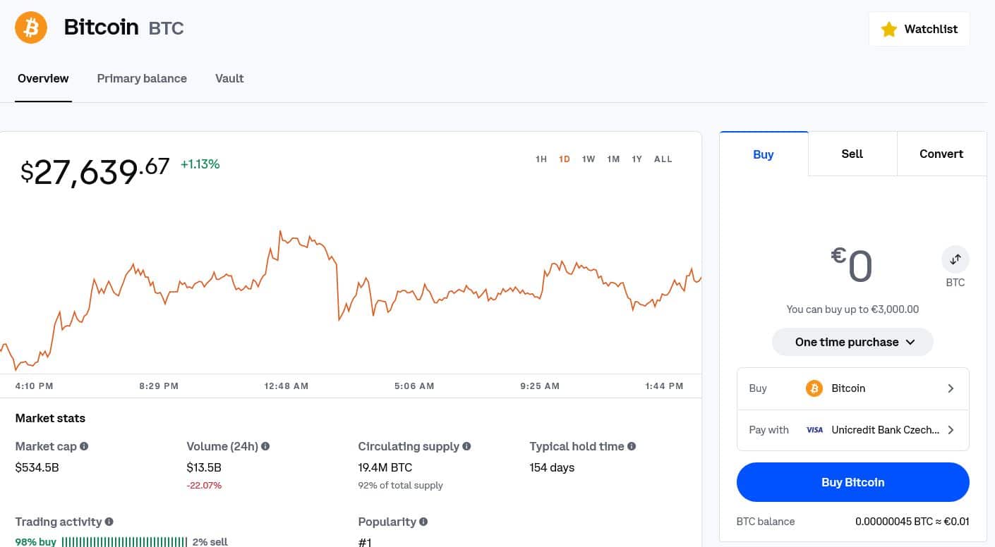 Nákup Bitcoinu pomocí platebních karty na Coinbase