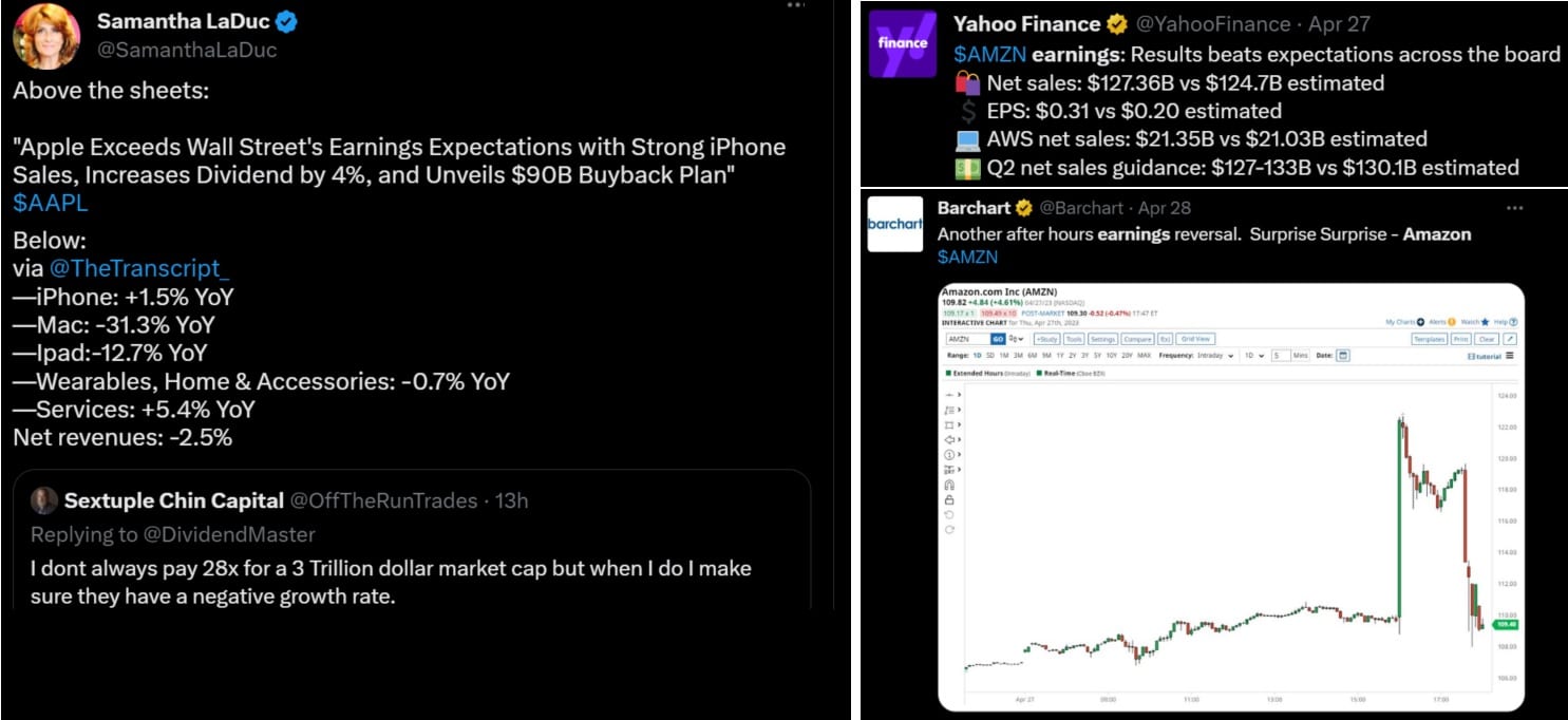 Výsledky společností Amazon a Apple. Zdroj Twitter