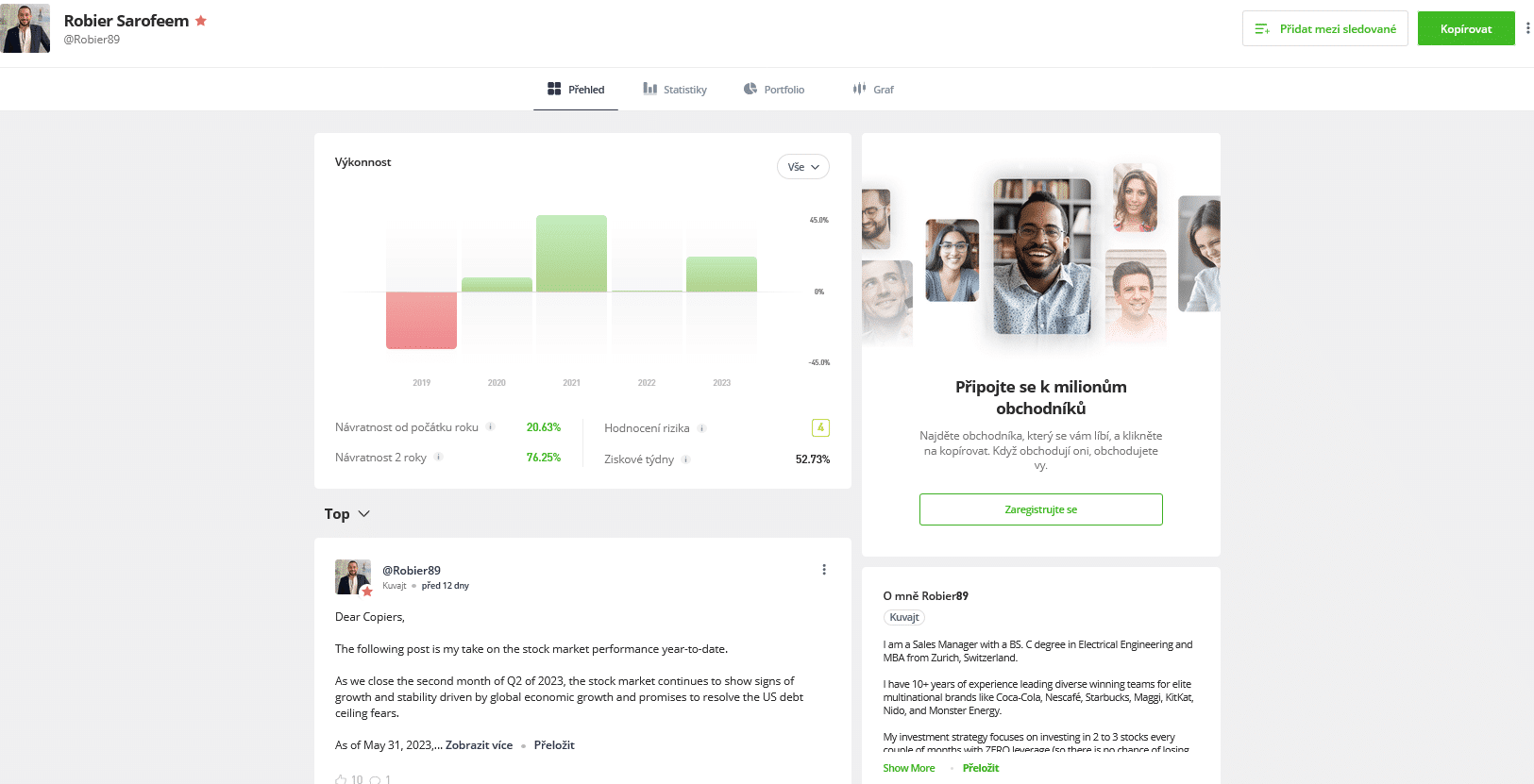 Sociální obchodování na eToro