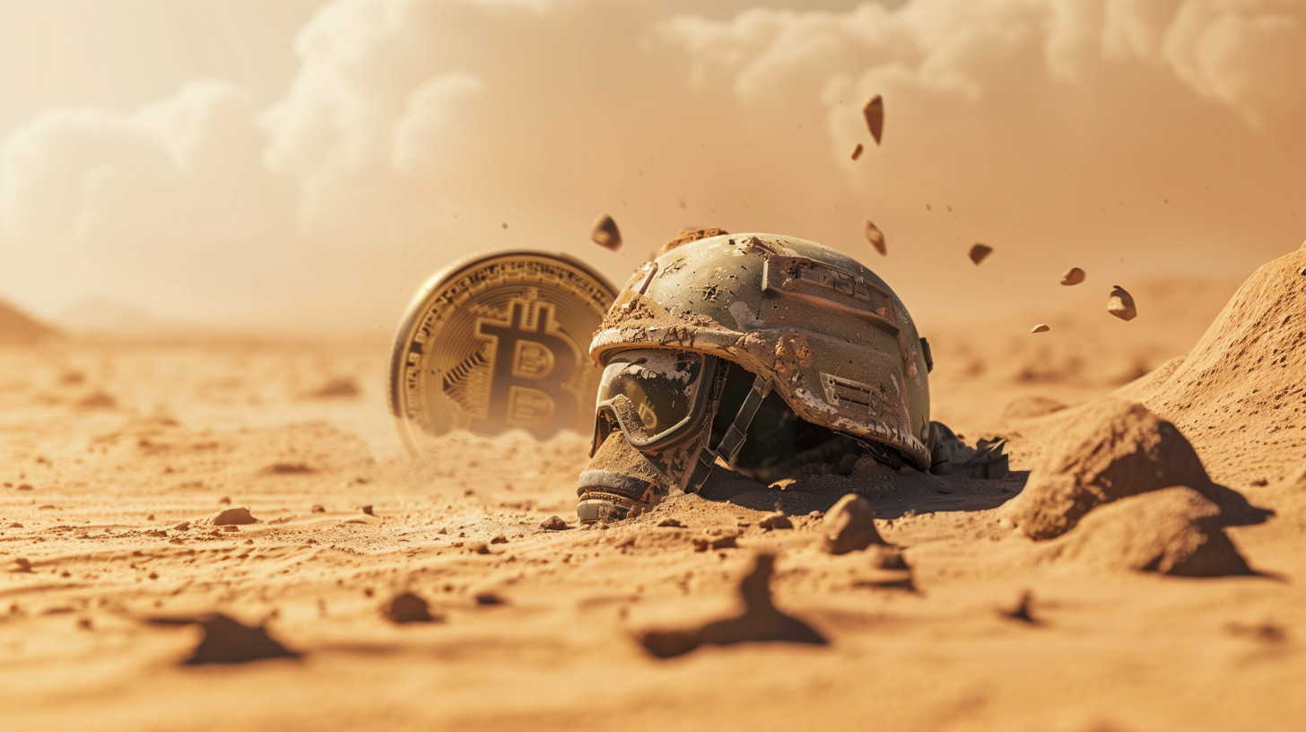bitcoin logo valka pisek helma