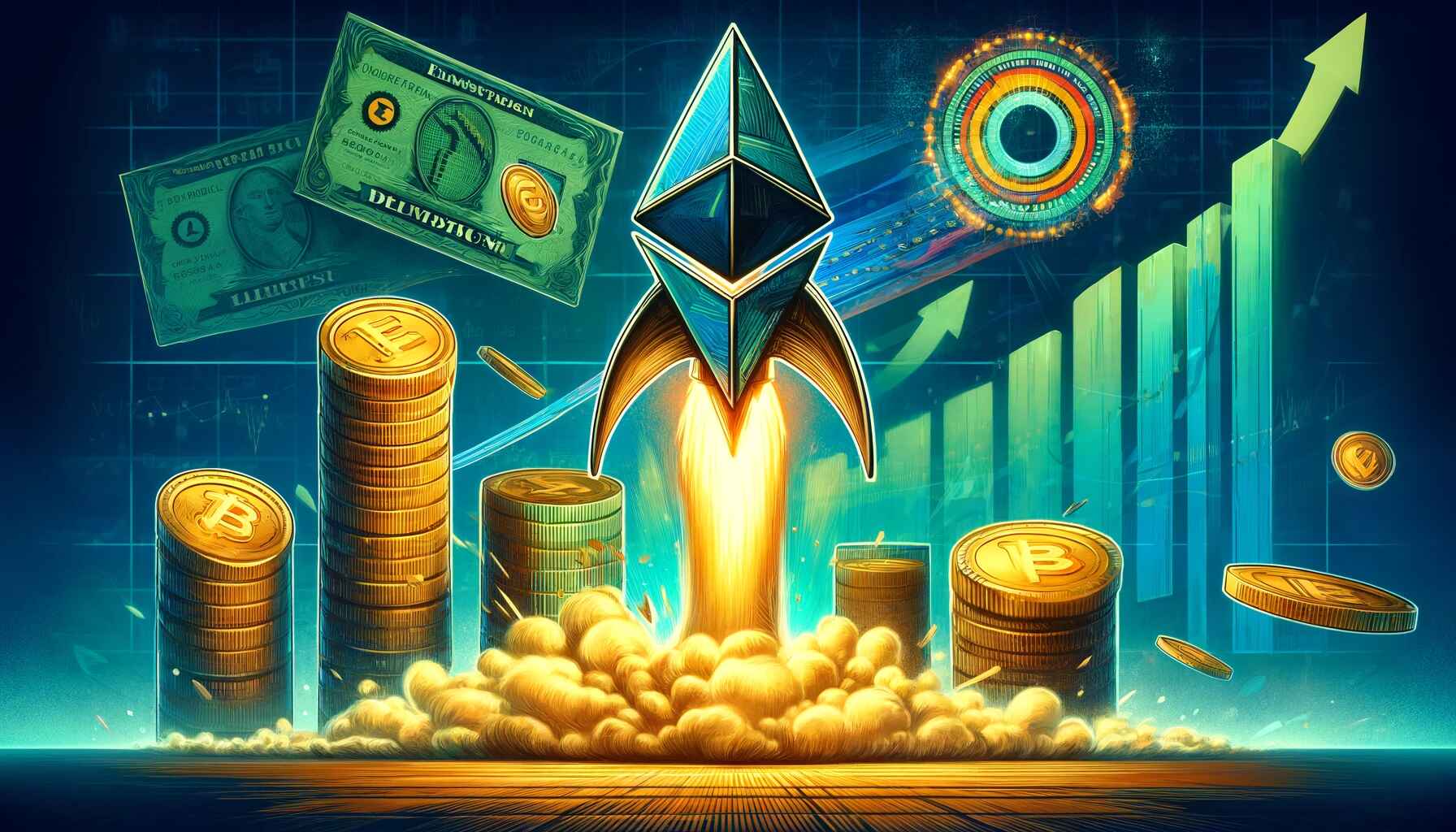 raketa, ethereum, mince, graf