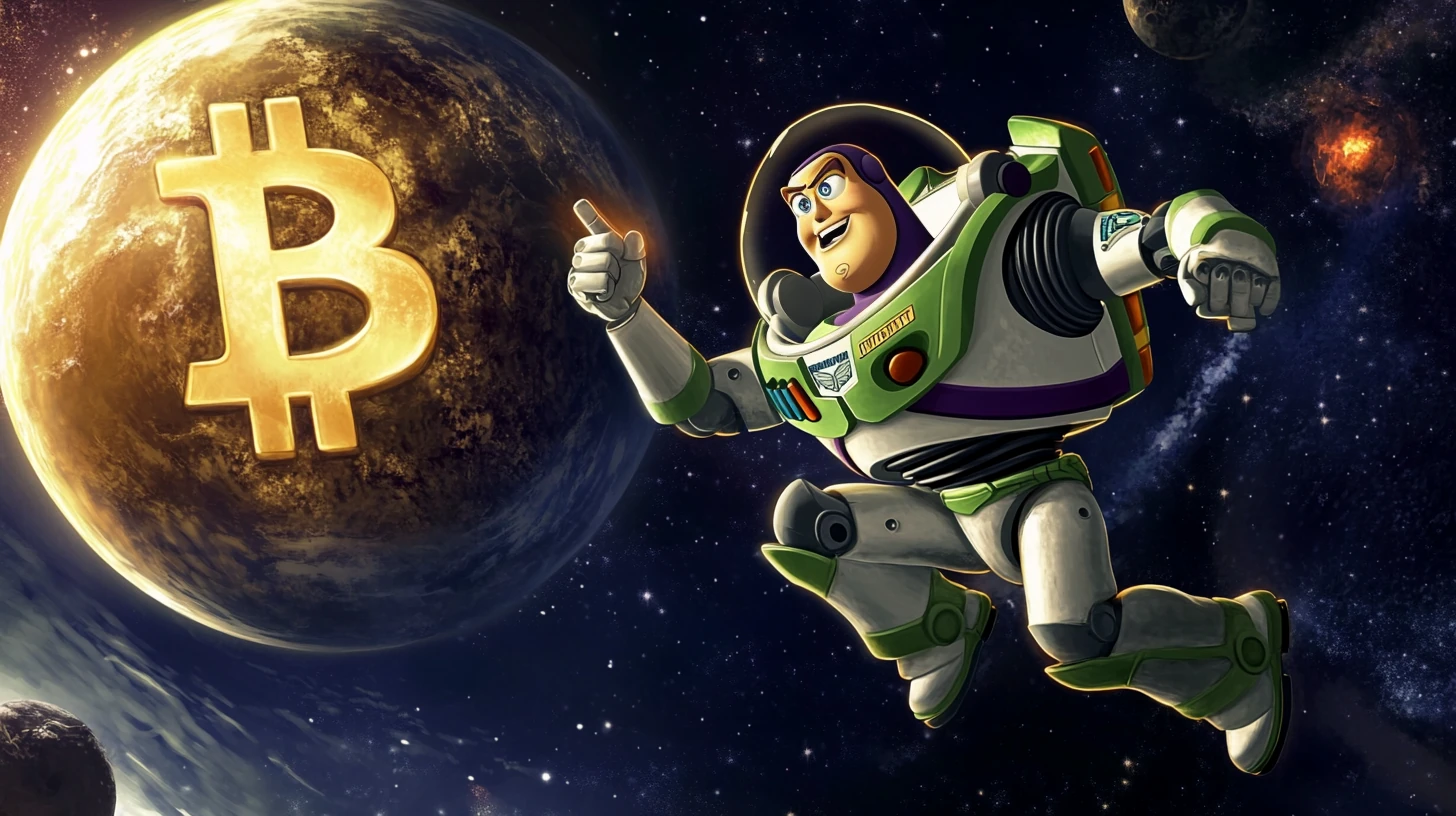 bitcoin btc logo země vesmír buzz midjourney
