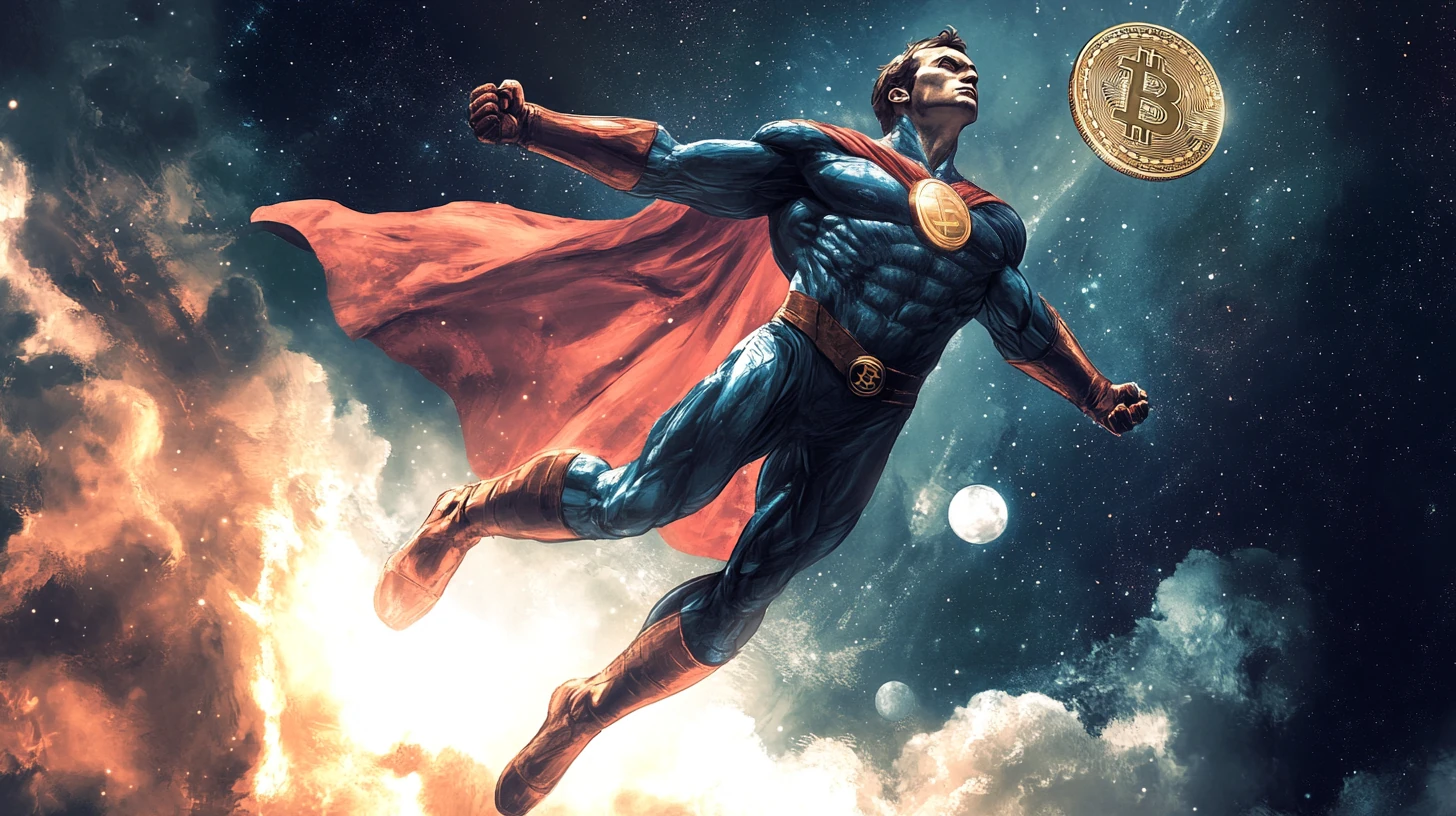 bitcoin btc superman USA Měsíc kurz cena Midjourney