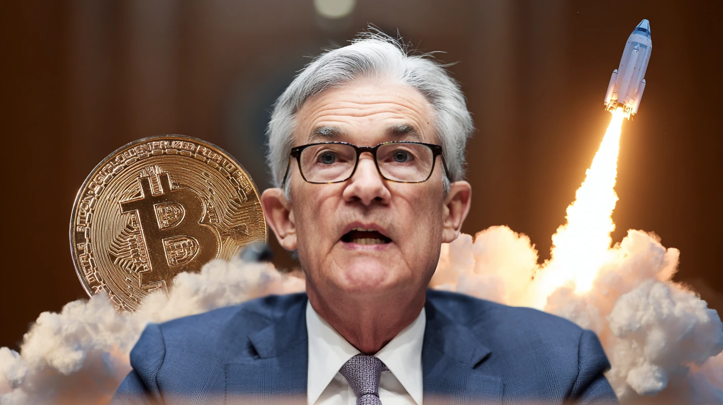 Jerome Powell btc bitcoin raketa start Midjourney