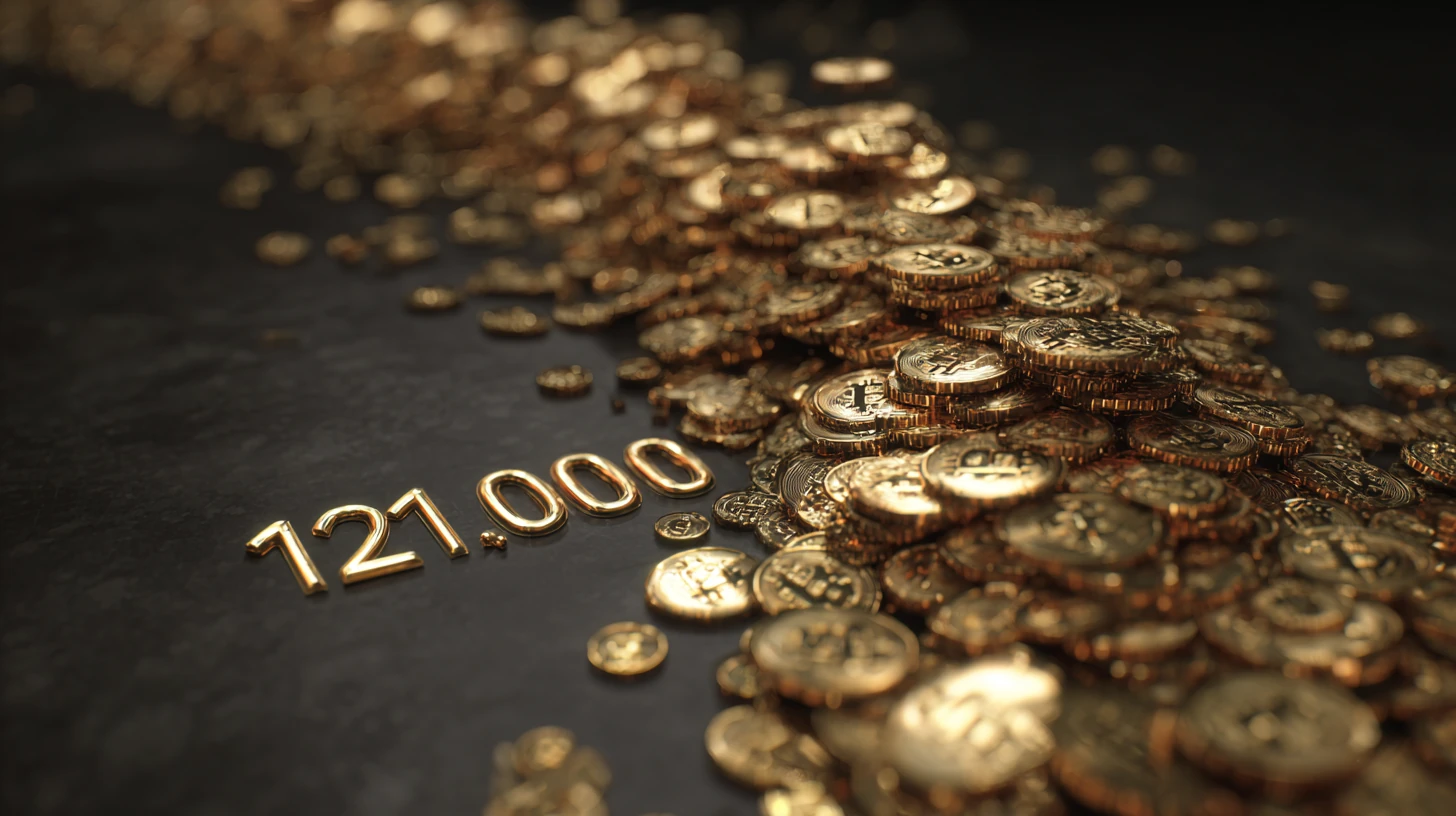 bitcoin btc zlato mince 121000 USD cena Midjourney