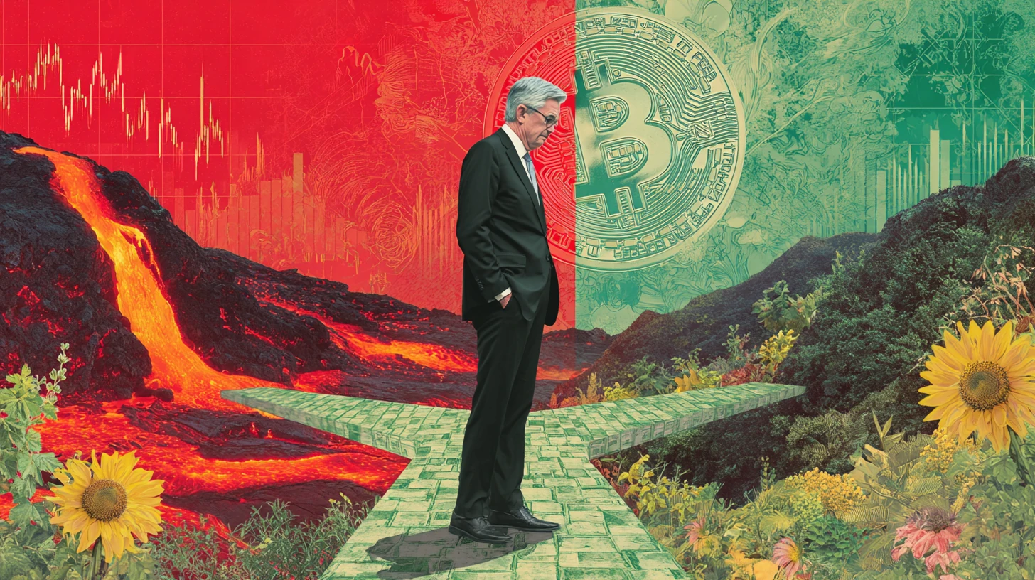 Jerome Powell sazba Fed bitcoin btc rozcesti USA Midjourney