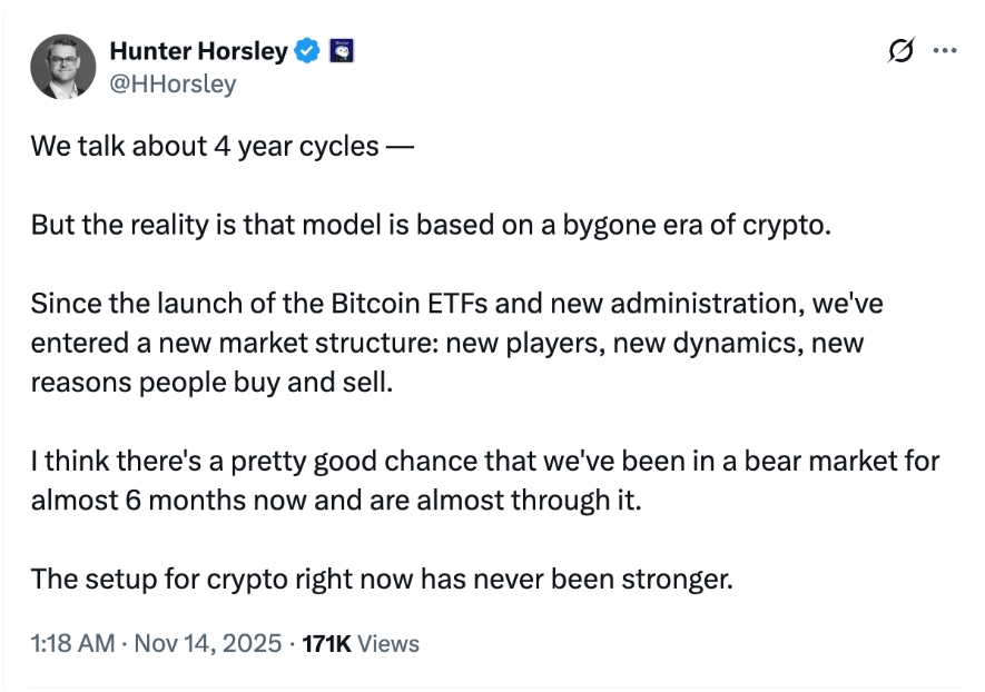 Optimisticky zaměřený komentář Huntera Horsleyho o kryptoměnách.