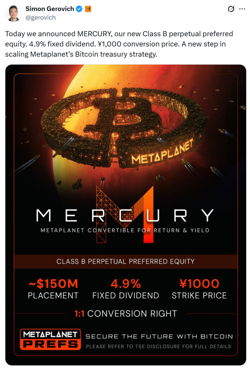 Generální ředitel Metaplanet odhaluje program MERCURY