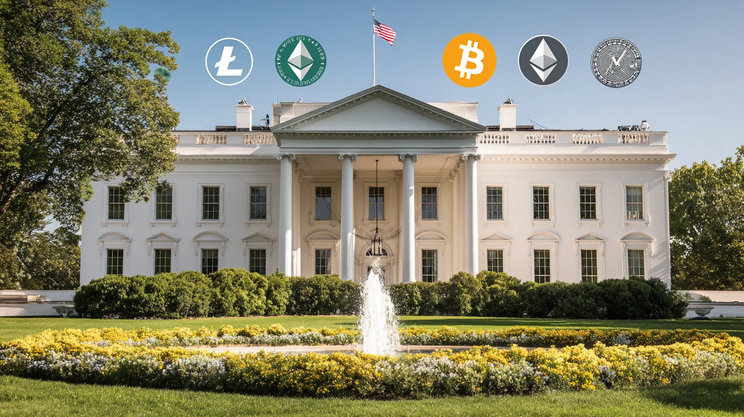 Bitcoin btc kryptoměny White House USA vlajka Midjourney