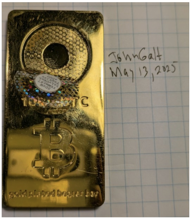 100BTC Casascius prut Johna Galta.